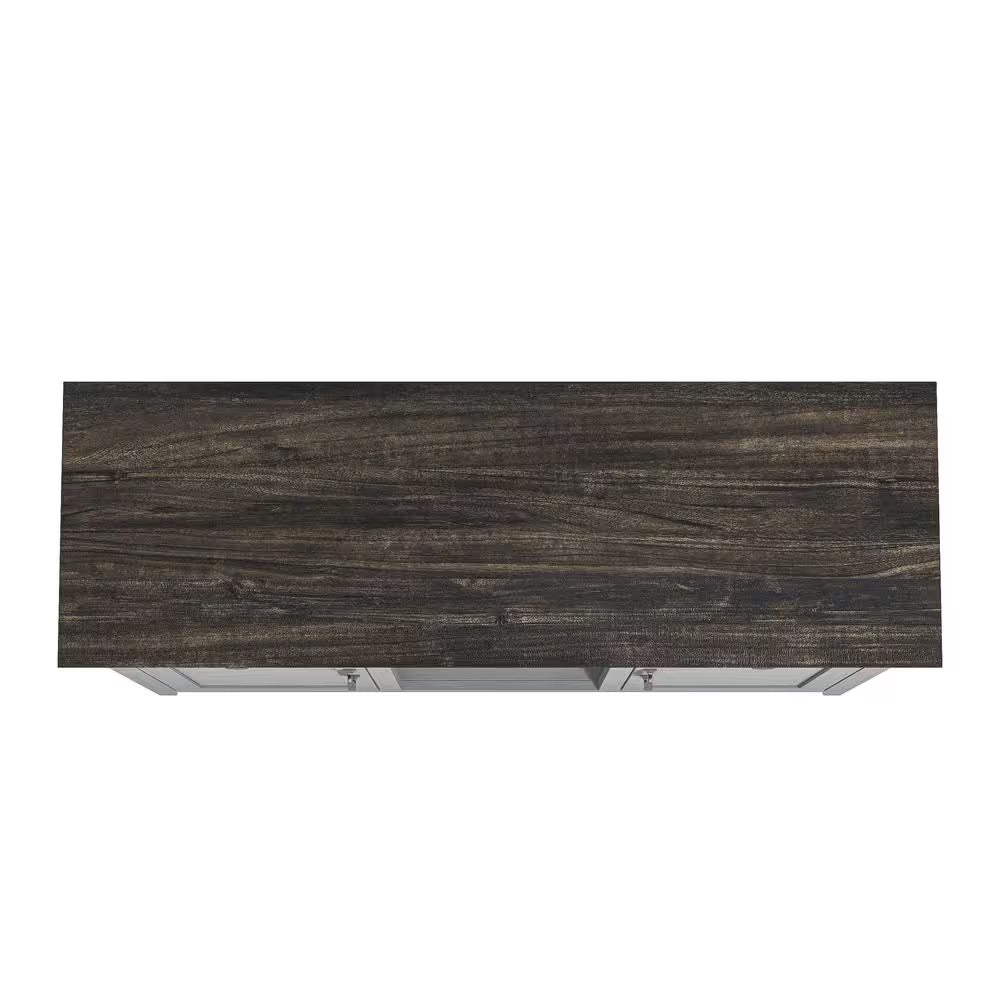 Scandinavian 47 In. Gray Wine Cabinet with Textured Patterns Door and Wooden Pattern Countertop