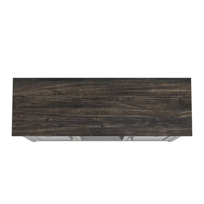 Scandinavian 47 In. Gray Wine Cabinet with Textured Patterns Door and Wooden Pattern Countertop