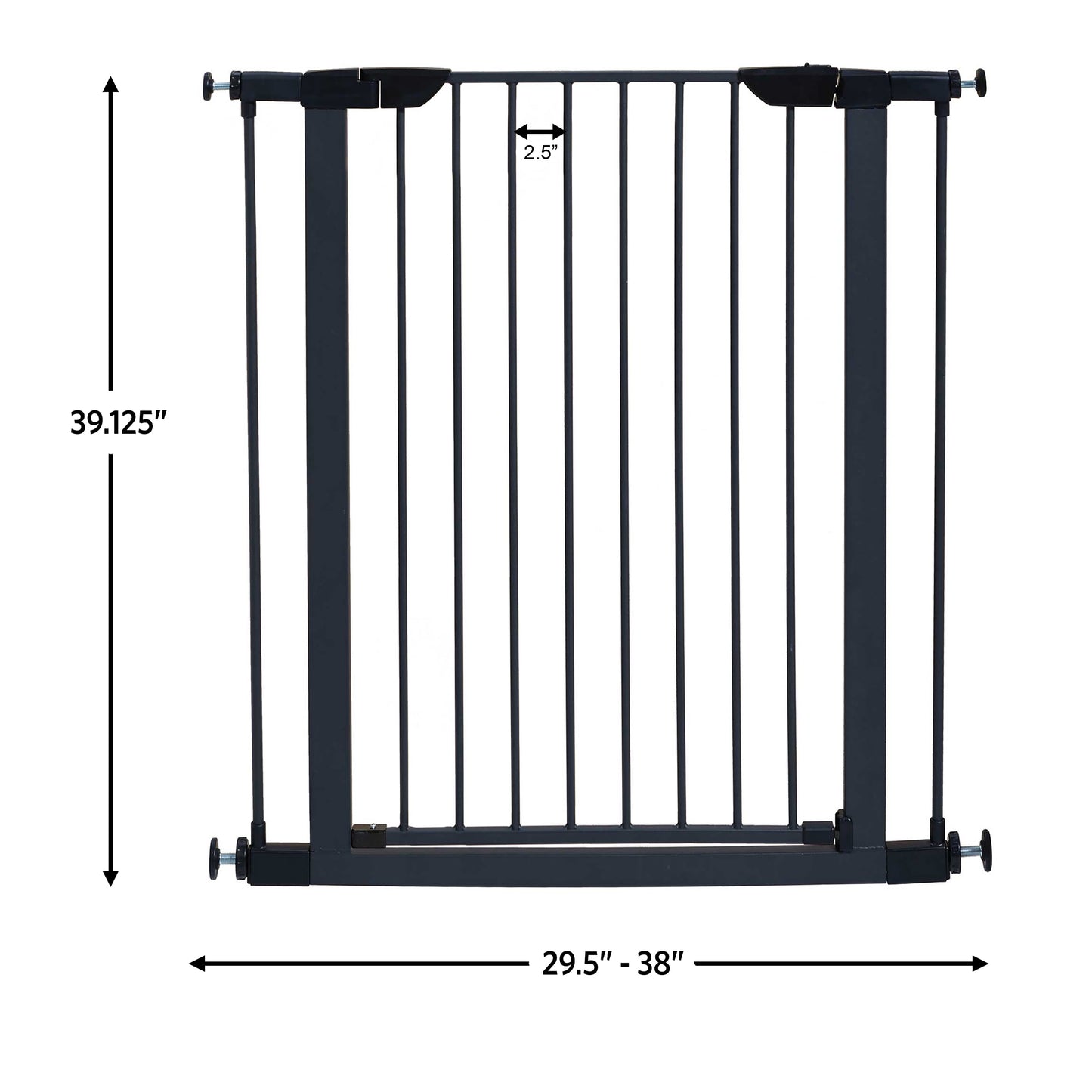 39’’ Walk-Through Dog Gate, Steel/Graphite 29''W, Expand to 38'' W/Extensions