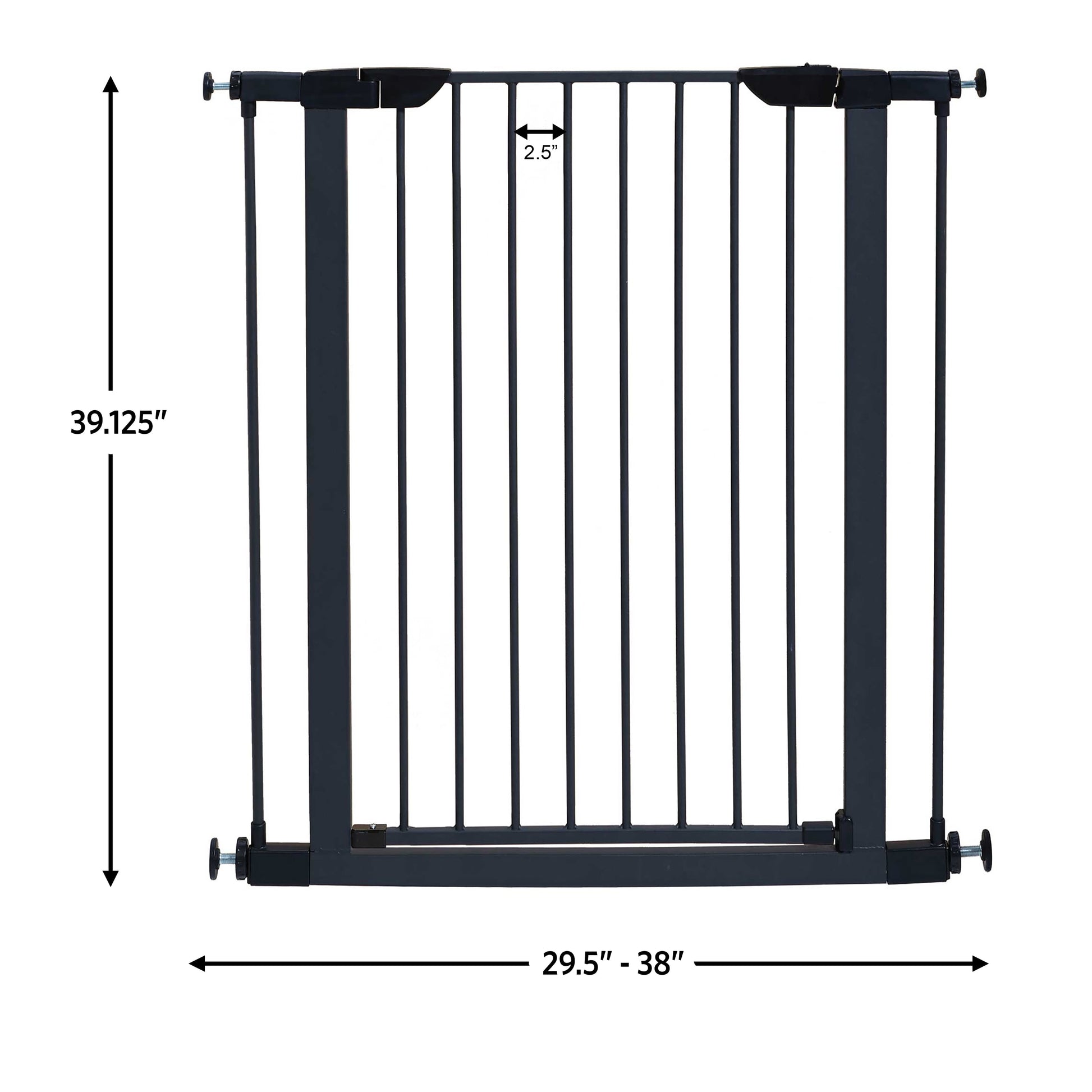 39’’ Walk-Through Dog Gate, Steel/Graphite 29''W, Expand to 38'' W/Extensions