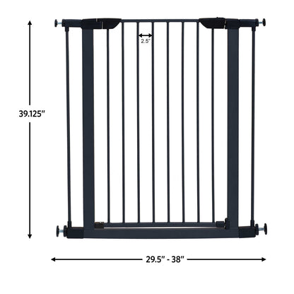 39’’ Walk-Through Dog Gate, Steel/Graphite 29''W, Expand to 38'' W/Extensions