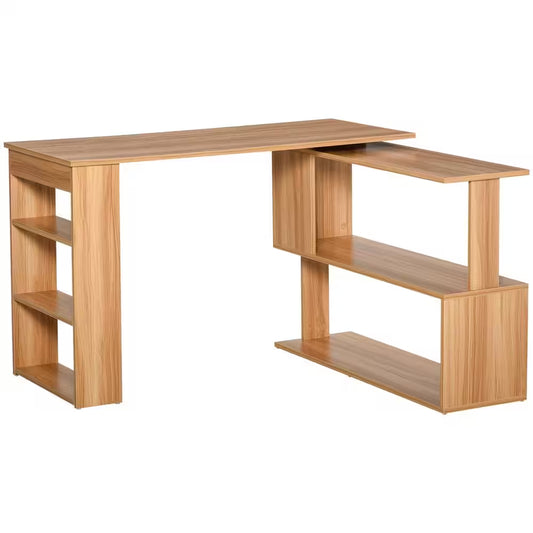 43.25 In. L-Shaped Maple Writing Computer Desk with Storage Shelves