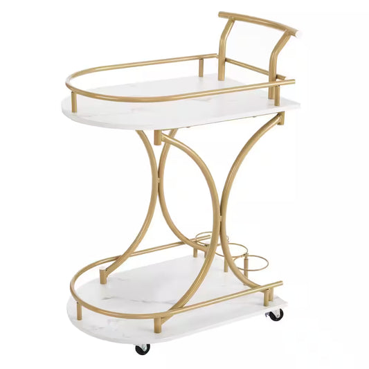 2-Tier Serving Cart, Industrial Style Wine Cart, Beverage Cart with Wine Rack, Glass Holder, Rolling Drink Trolley