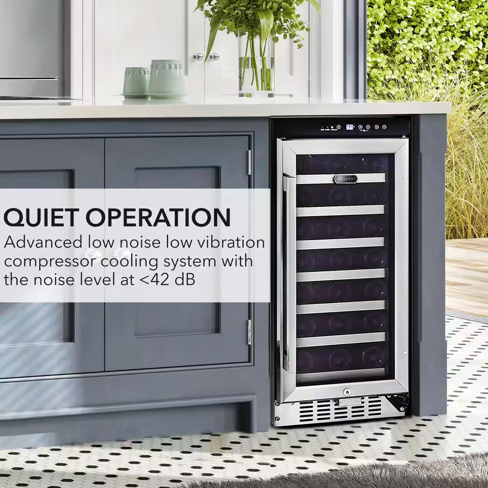 15 In. Single Zone 33 Bottles Undercounter Built-In Wine Cooler Refrigerator W/ Lock Stainless Steel LED