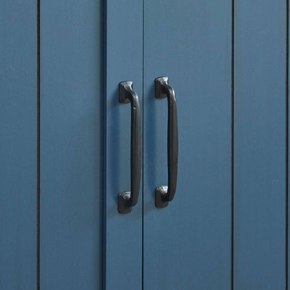 47 In. Navy Blue Wood Buffet Bar Cabinet with Barn Door with Marbling Pattern Countertop