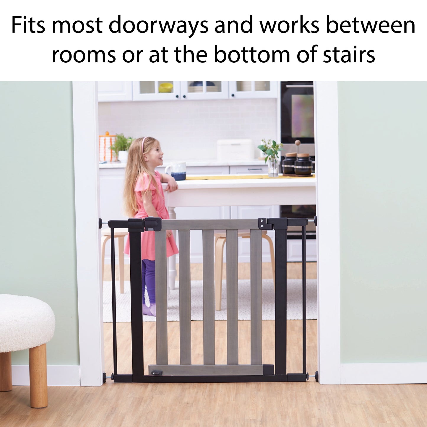 (2 Pack)  Wood-And-Metal Flat Slat Gate, Grey