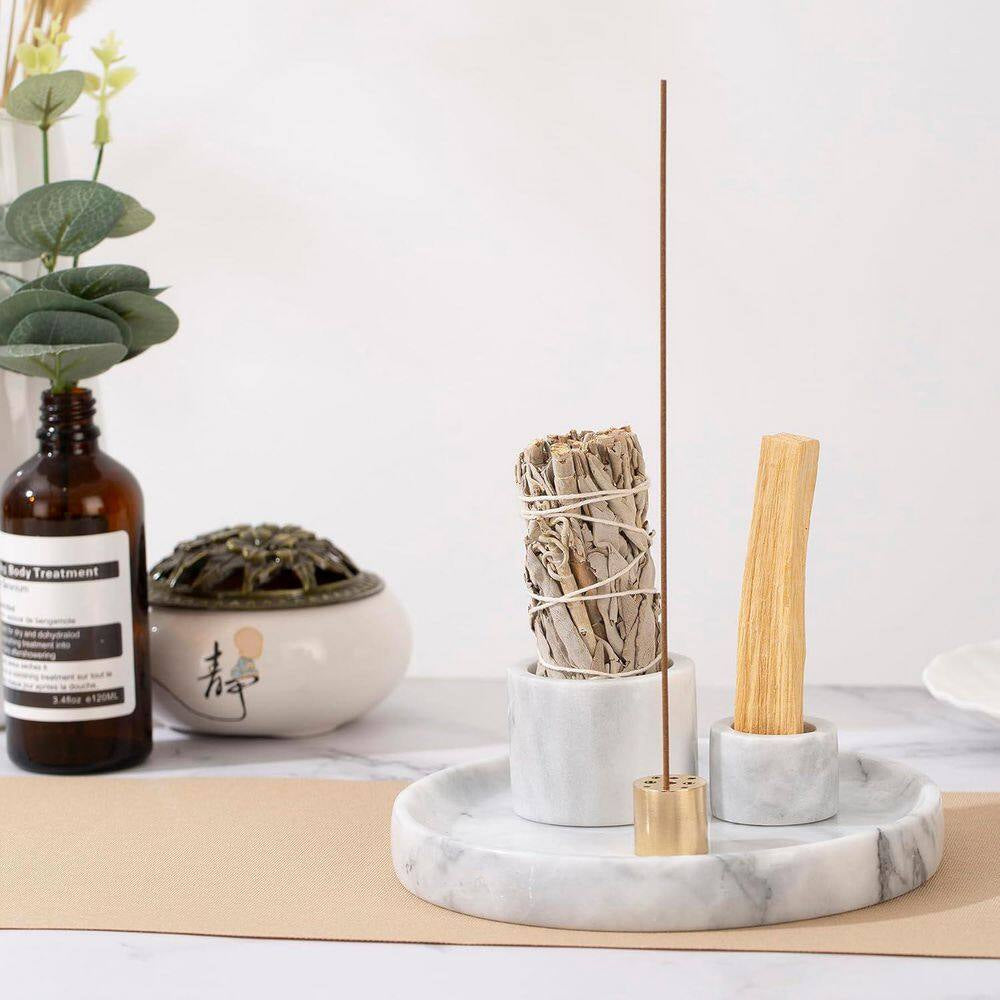 White Marble Incense Holder with 9-Holes for Meditation and Relaxation