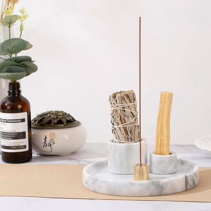 White Marble Incense Holder with 9-Holes for Meditation and Relaxation