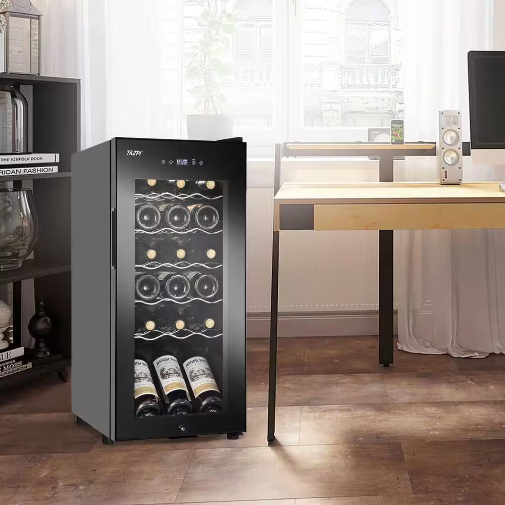 13.6 In. Black Freestanding Beverage Center 18-Bottle Wine Cooler with Adjustable Stainless Steel Wire Shelves
