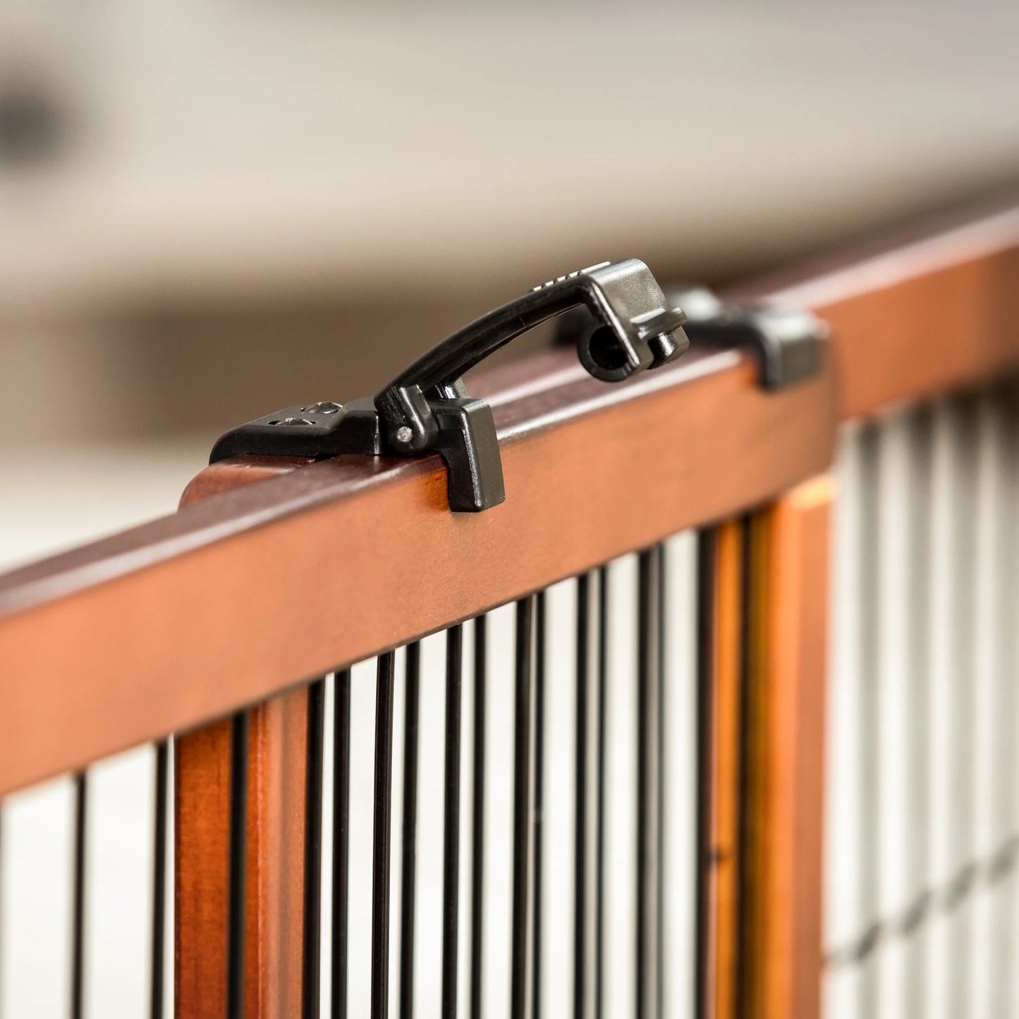 , 41" - 70"L X 28"H Adjustable Freestanding Pet Gate, Premium Wood, Brown