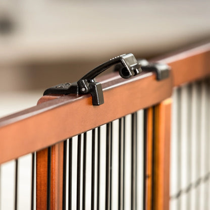 , 41" - 70"L X 28"H Adjustable Freestanding Pet Gate, Premium Wood, Brown