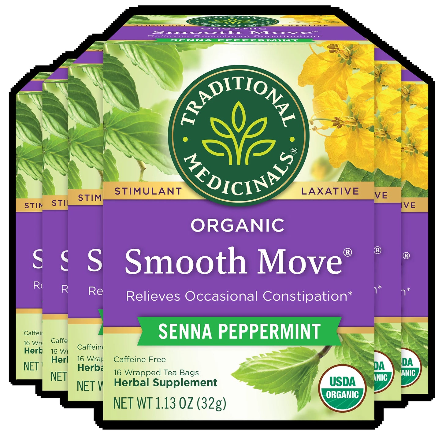 , Organic Smooth Move Tea Bags, Peppermint, 16 Count