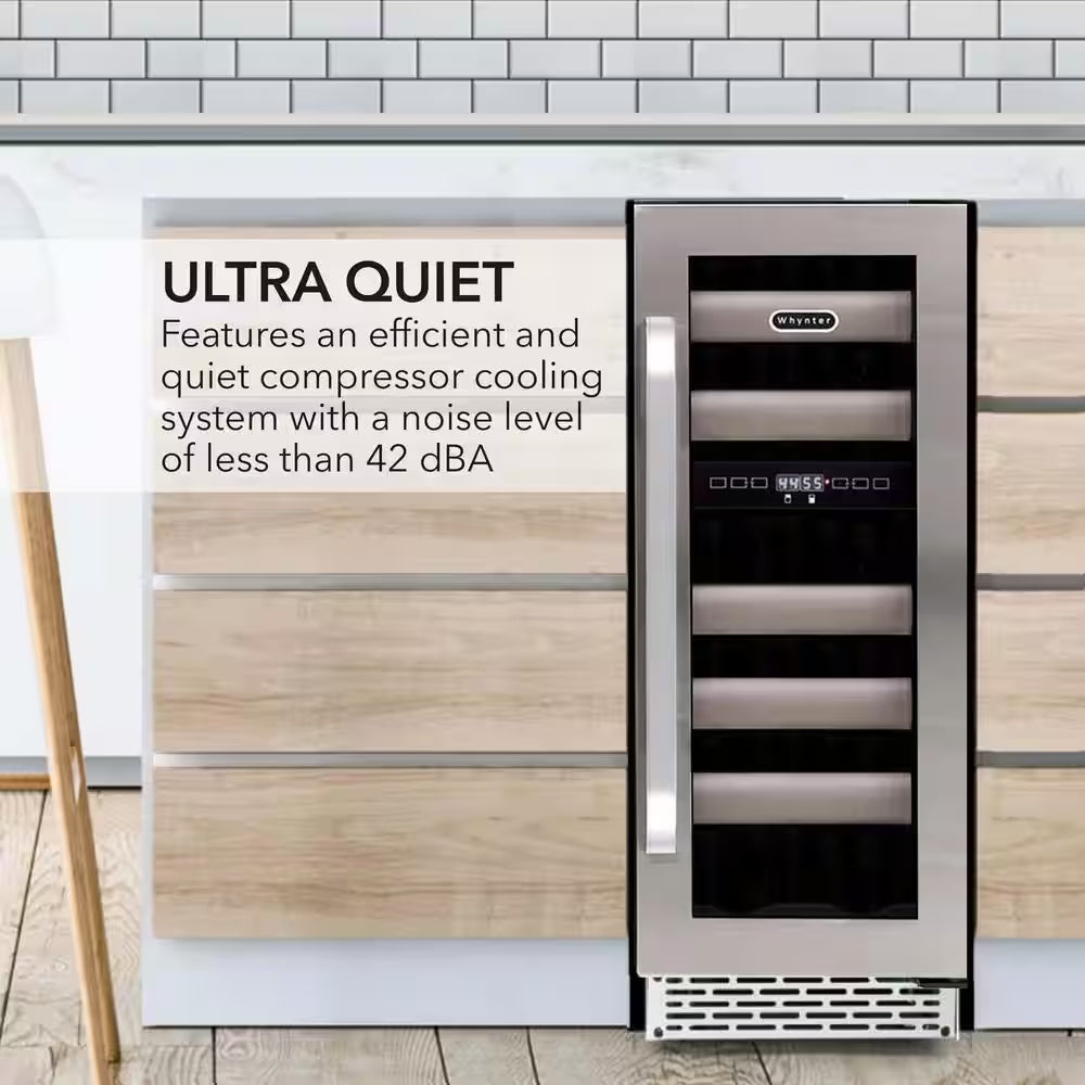 12 In. Dual-Zone 17-Bottle Wine Cooler Fridge Built-In with Seamless Stainless Steel UV Protection Glass Door