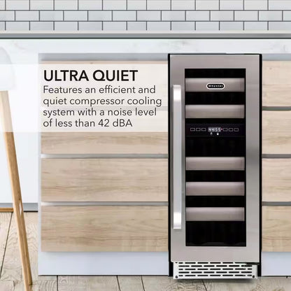 12 In. Dual-Zone 17-Bottle Wine Cooler Fridge Built-In with Seamless Stainless Steel UV Protection Glass Door