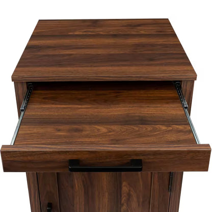 Walnut Brown Freestanding Wooden Wine Bar Cabinet Buffet with Sliding Hutch and Drawer for Kitchen Dining Room Entryway