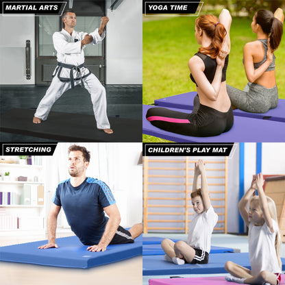 (2 Pack)  Tri-Fold Gymnastics Exercise Mat with Handles, 6' X 2' X 2", Black