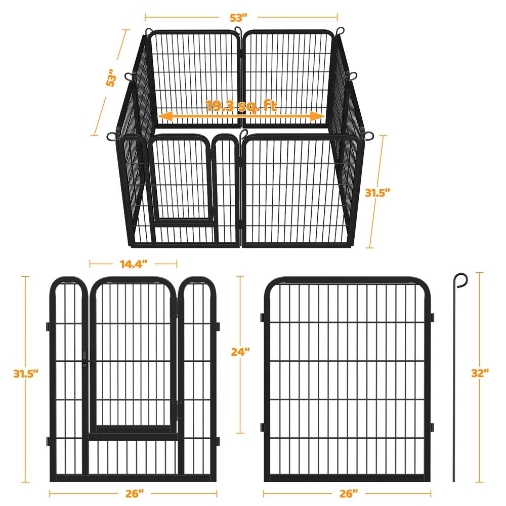 31.5″H Metal Pet Playpen Steel Dog Cat Exercise Barrier Outdoor Indoor Fence Door