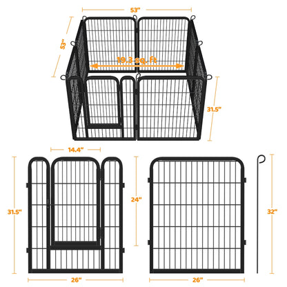 31.5″H Metal Pet Playpen Steel Dog Cat Exercise Barrier Outdoor Indoor Fence Door