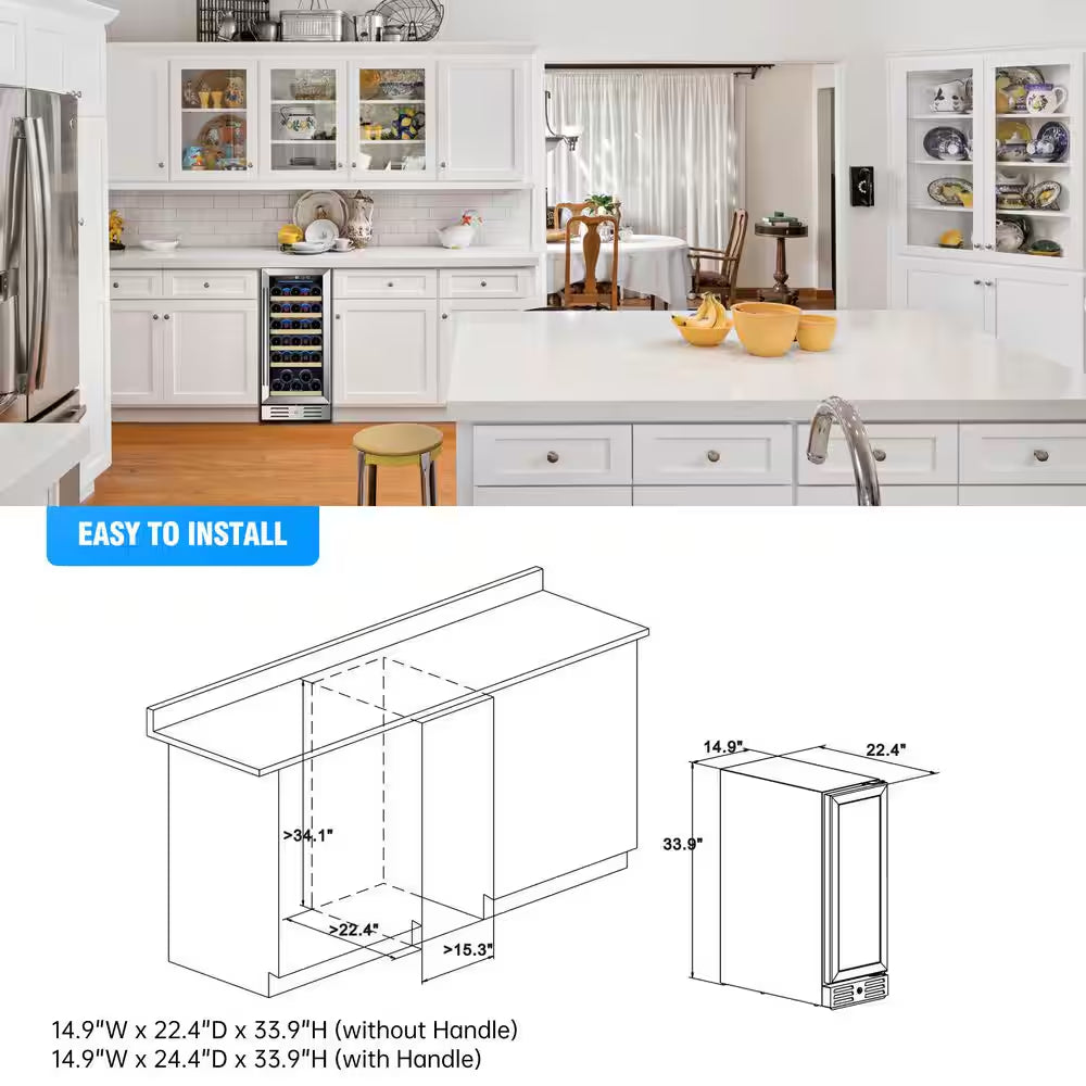 15 In. Built-In 30-Bottle Single Zone Wine Cooler Compressor
