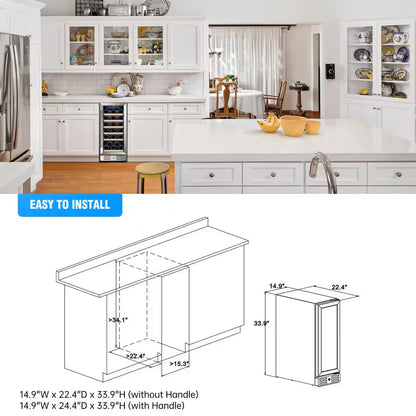 15 In. Built-In 30-Bottle Single Zone Wine Cooler Compressor