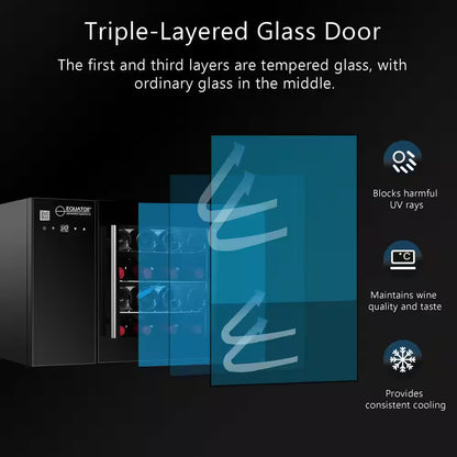 22In. Single Temperature Zone 12-Bottles Countertop/Wall-Mounted Beverage and Wine Cooler Black with anti UV Glass Door