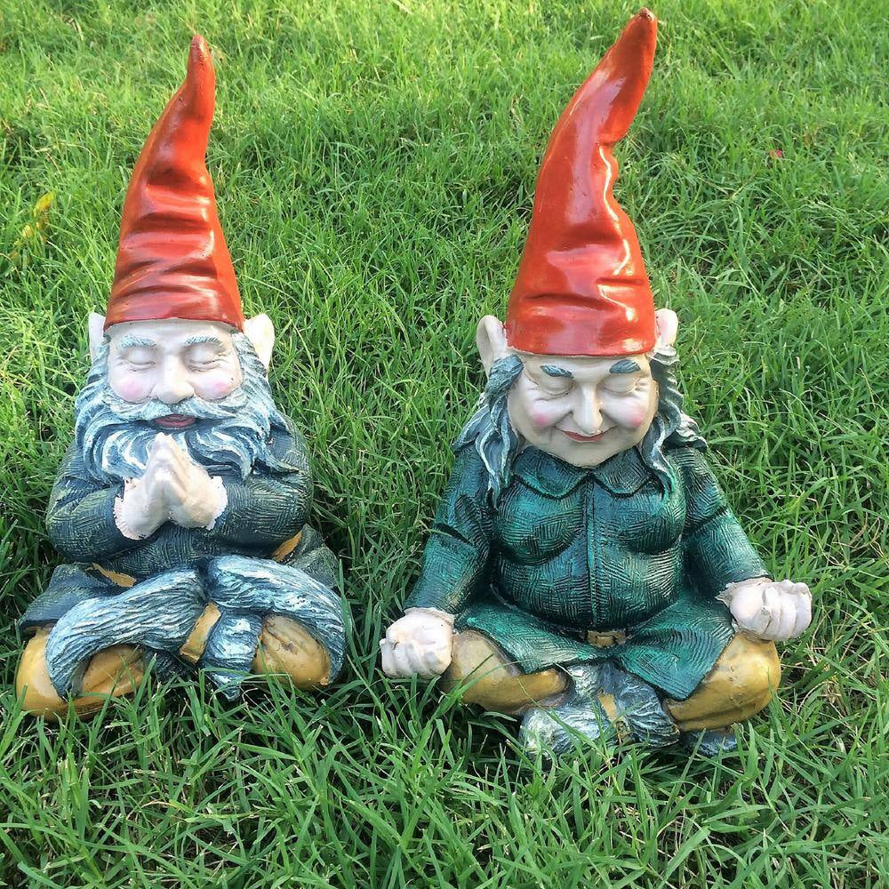 11 In. ZEN Mordecai and ZEN Zelda the Meditating Yoga Gnomes Statues (2 Pieces per Set)