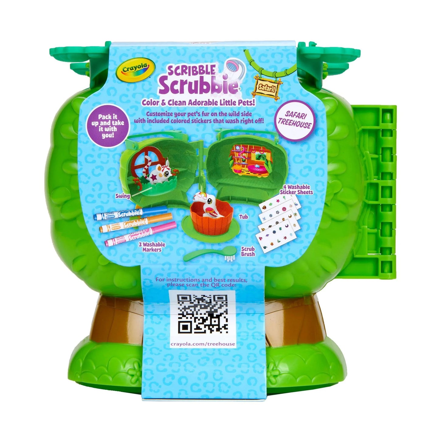 Scribble Scrubbie Pets Safari Treehouse Toy Set, Coloring Gift for Kids, Jungle Arts & Crafts