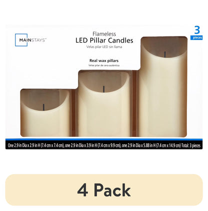 Unscented Flameless LED Pillar Candle, Ivory, Various Sizes, 3 Count