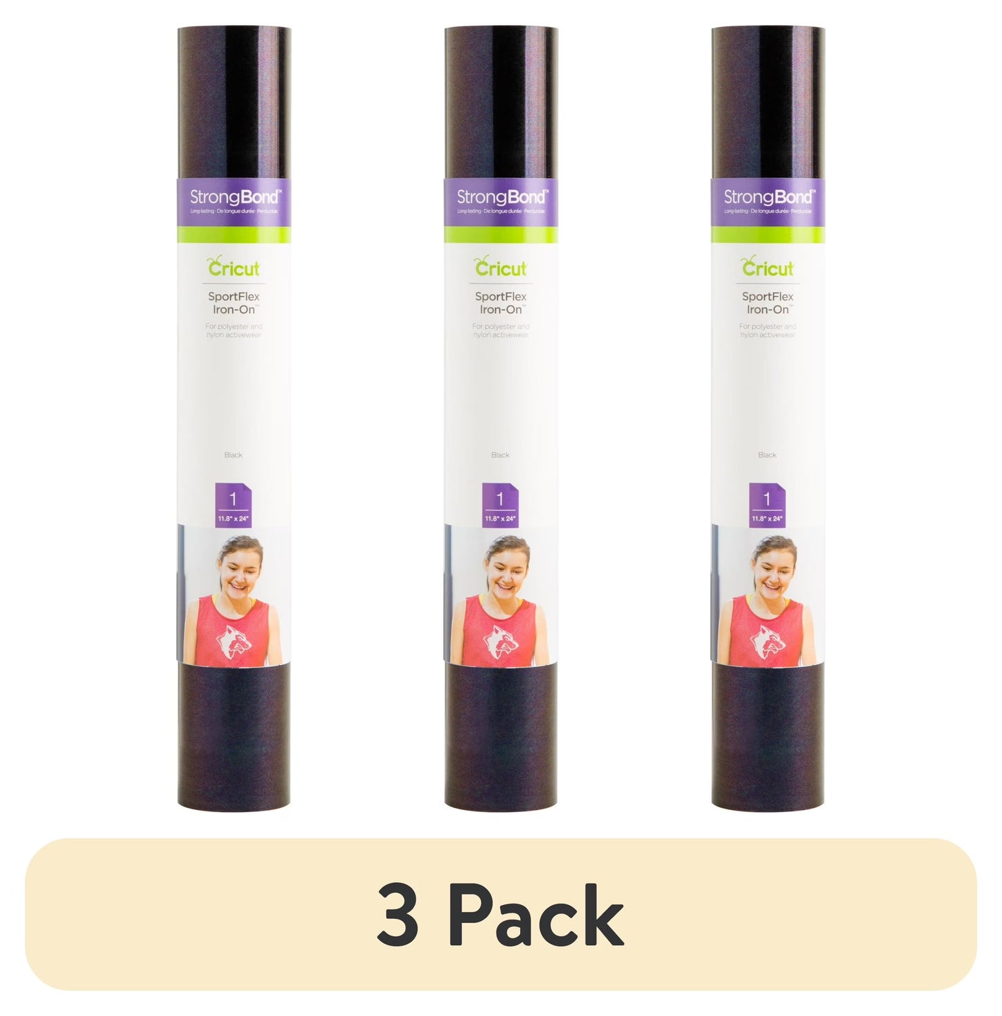 (3 Pack)  Sportflex Iron-On Vinyl, Black, 11.8" X 24"