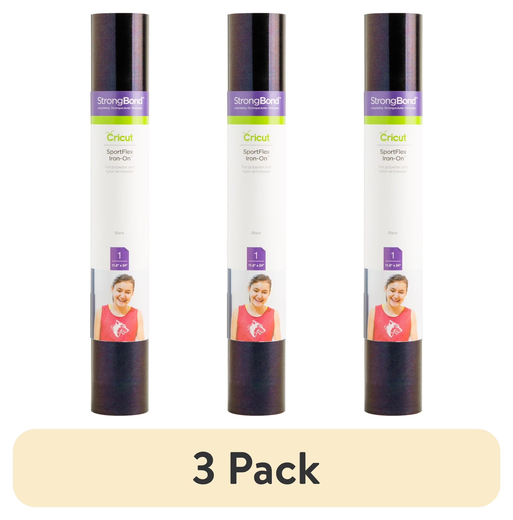 (3 Pack)  Sportflex Iron-On Vinyl, Black, 11.8" X 24"