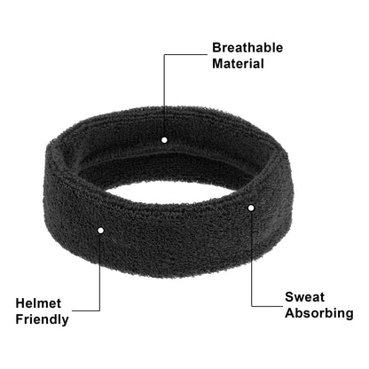 3 Pcs Sport Headband Wristband Stretchy Cotton Blend Sweat Absorbing Black
