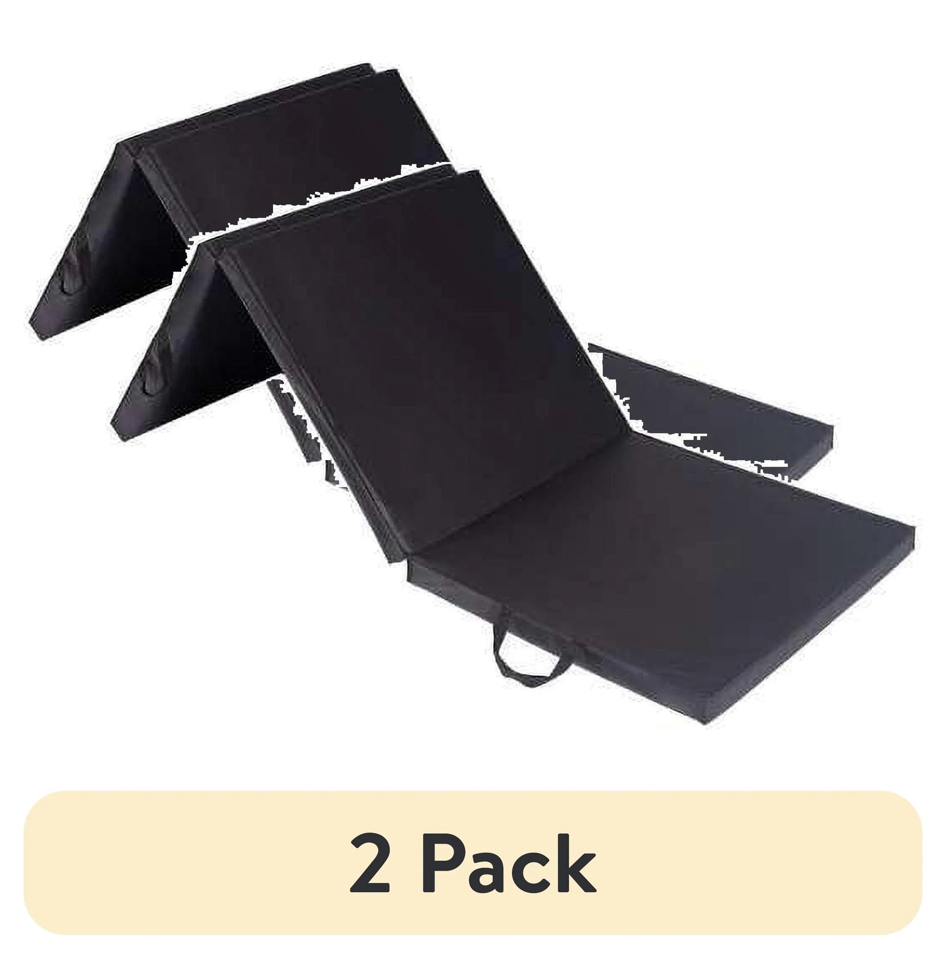 (2 Pack)  Tri-Fold Gymnastics Exercise Mat with Handles, 6' X 2' X 2", Black