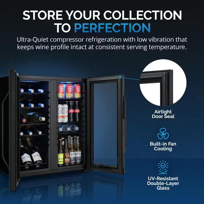Shadow Series 28 In. Dual Zone 18 Wine Bottles and 59 Cans Beverage & Wine Cooler Fridge in Black with Mirrored Glass