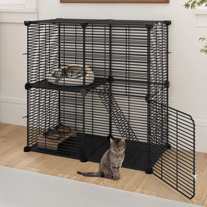 2 Tier Indoor Cat Cage,28" Cat Enclosure DIY Cat Playpen for 1-2 Cats,28"L X 14"W X 28"H,Black