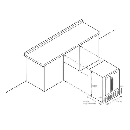 24 In.18 Bottles 60 Cans Built-In Dual Zone Beverage and Wine Cooler in Black Stainless Steel with French Doors and Lock