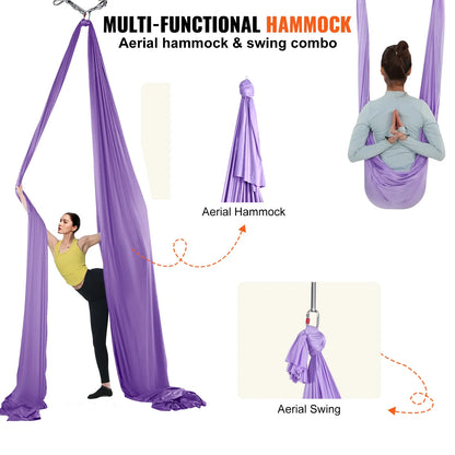 Yoga Swing Aerial Hammock - 4.4 Yard Nylon Hanging Sling for Inversions - Purple
