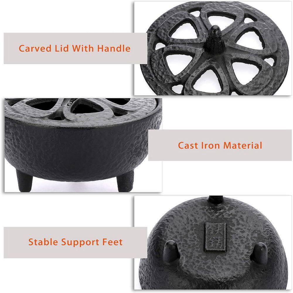 Vintage Tripod Cast Iron Incense Burner with Lotus Lid