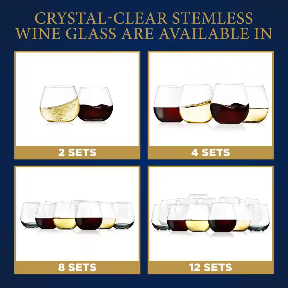 15 Oz. Crystal-Clear Stemless Wine Glass Set (Set of 8)