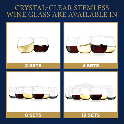 15 Oz. Crystal-Clear Stemless Wine Glass Set (Set of 8)