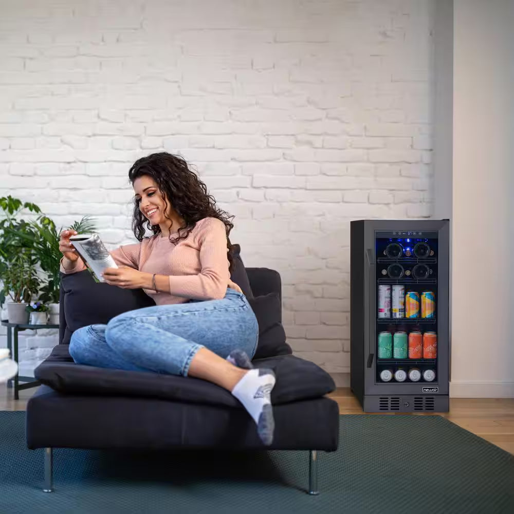 15 In. Flipshelf 33 Wine Bottles & 80 Cans Reversible Shelves Built-In Beverage and Wine Cooler in Black Stainless Steel