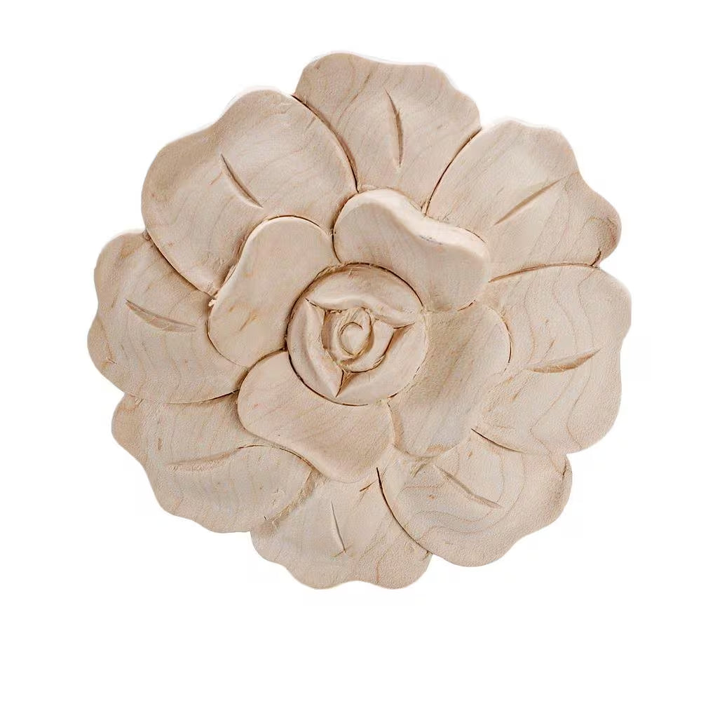 4 In. X 1/2 In. Unfinished Medium Hand Carved North American Solid Hard Maple Decorative Rosette Wood Applique